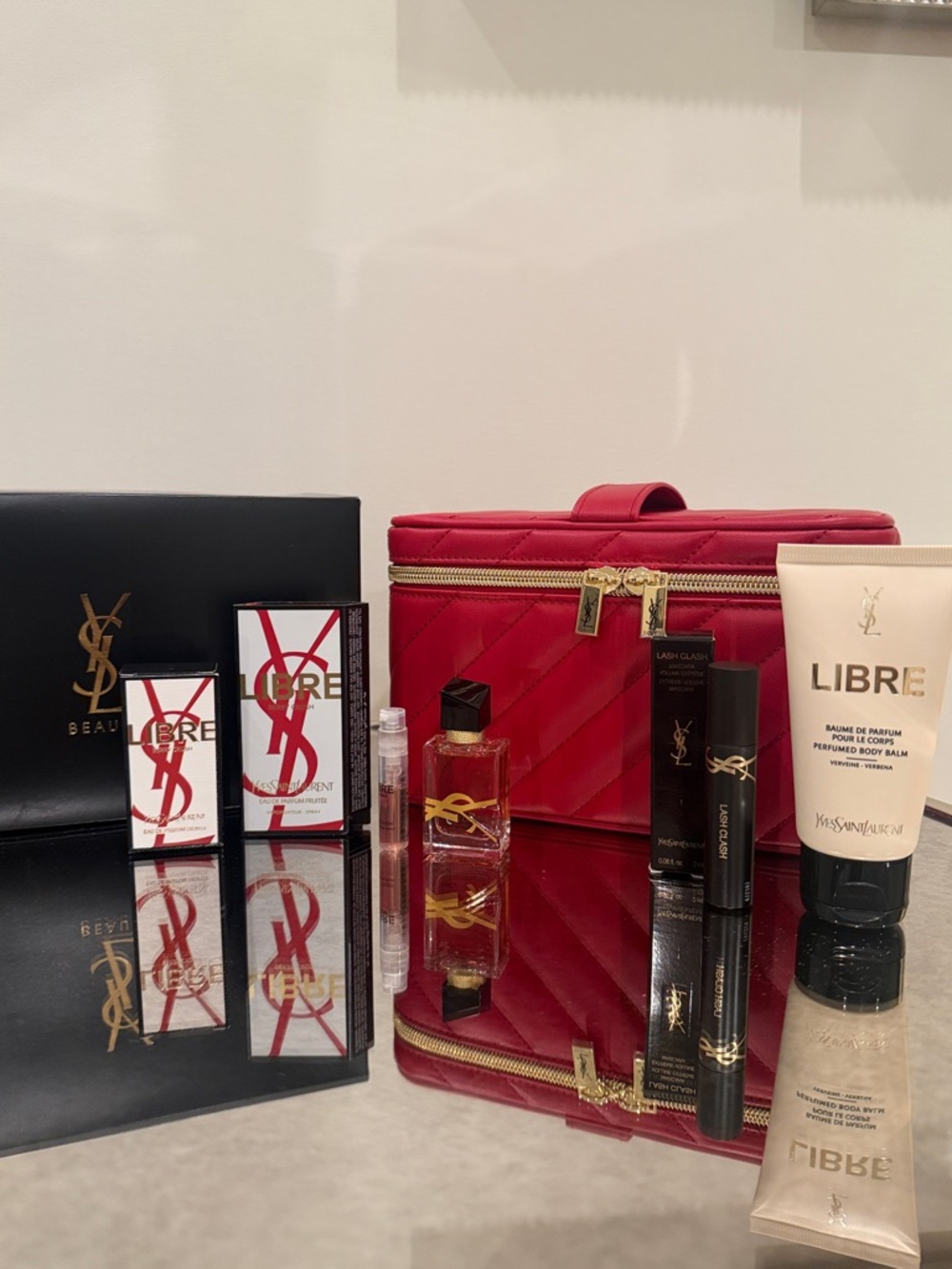 Yves Saint Laurent Beauty Red Quilted Cosmetic Case
